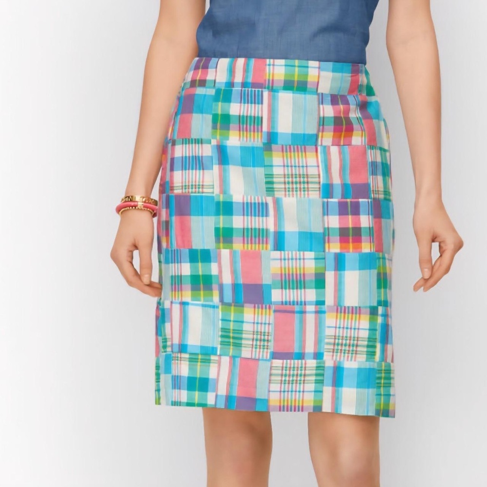 Talbots Multicolor Madras Plaid Patchwork A-Line Skirt - Size 6P - EUC